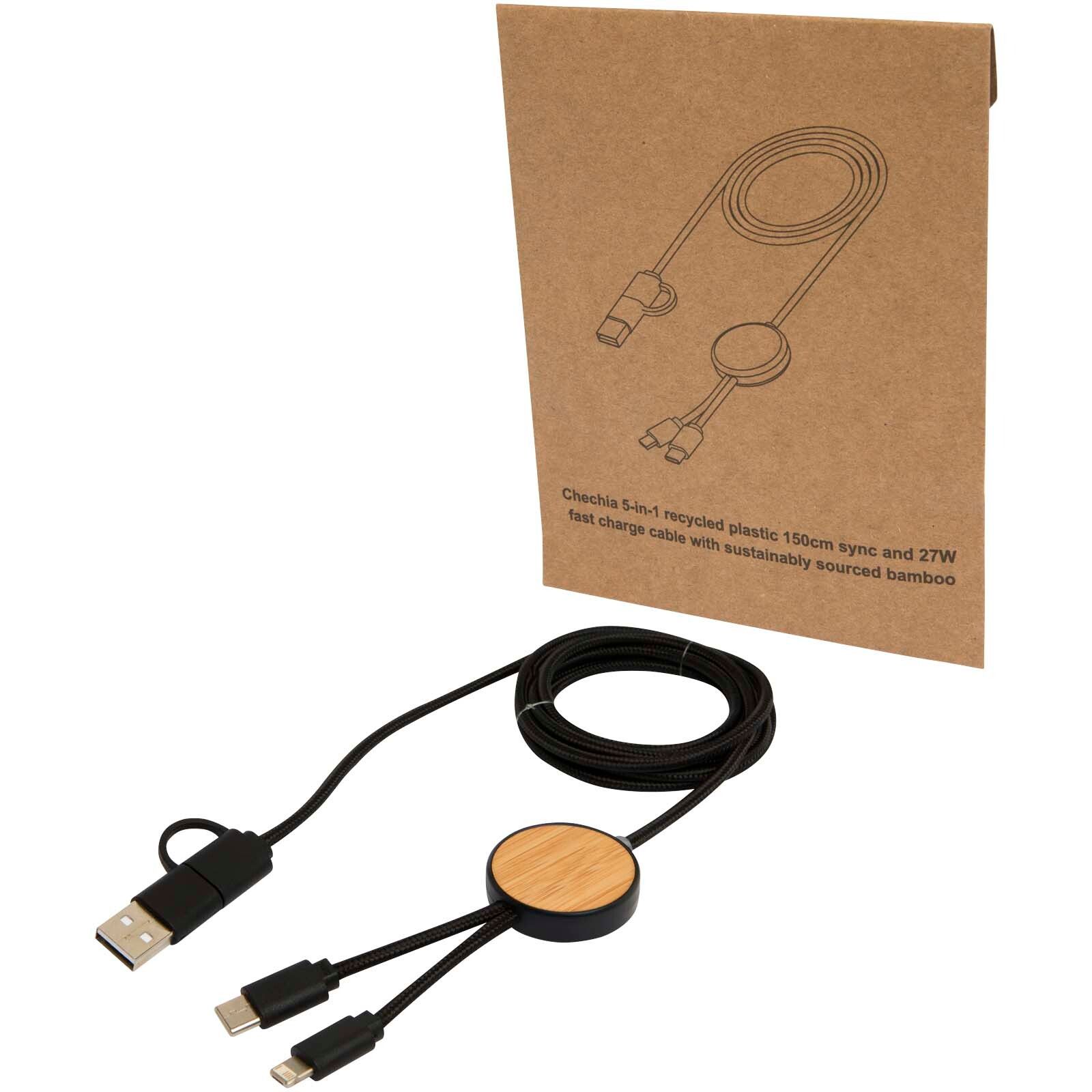 Chechia 150 cm 5-in-1 Kabel aus recyceltem Kunststoff für Datenübertragung und 27W Schnellladung mit Bambusdetails - schwarz-266