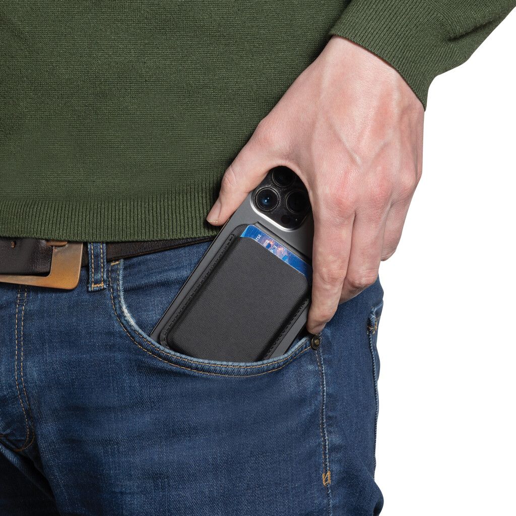 Magstand magnetische Handytasche mit Ständer aus RCS rec. PU - schwarz-899