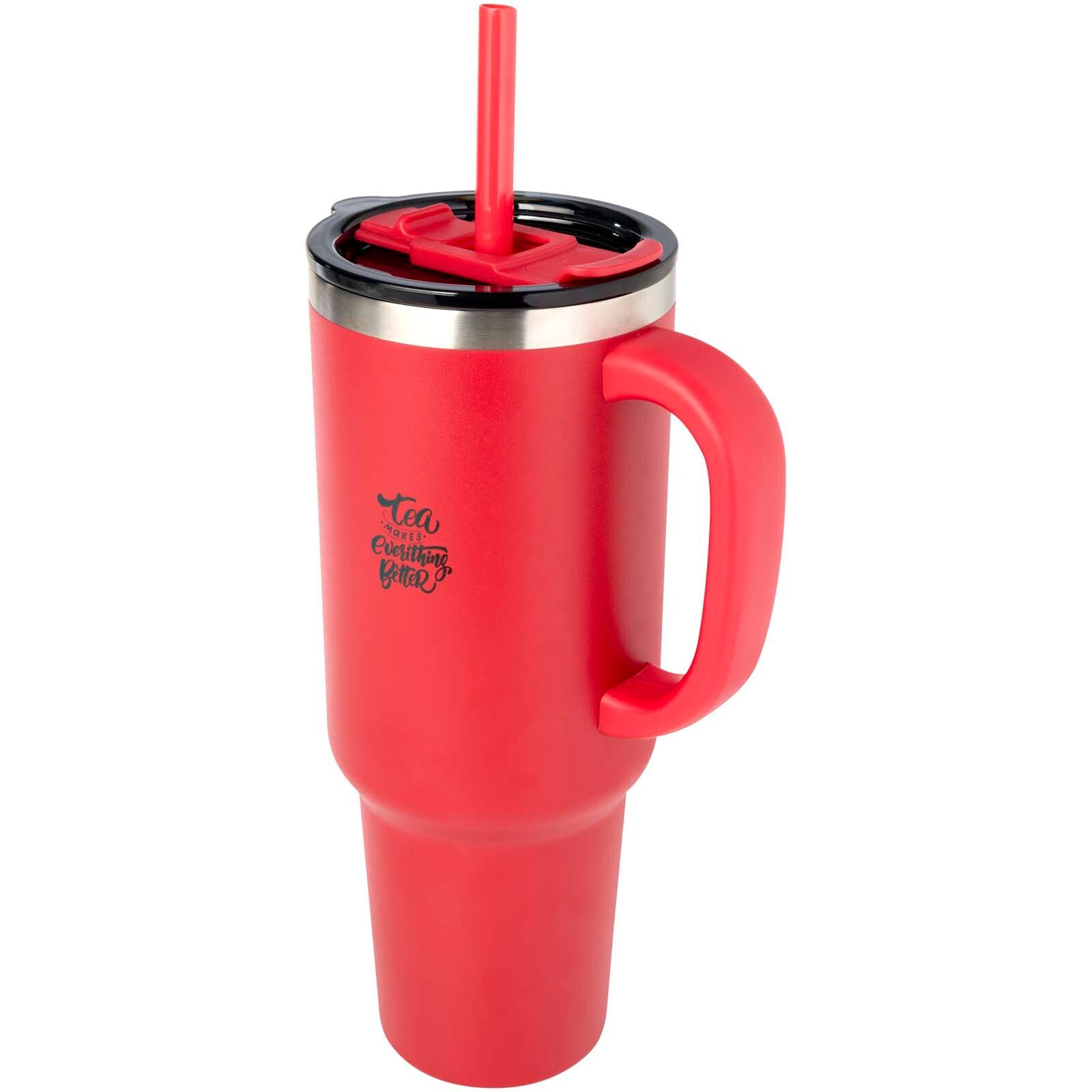 Sydney 1200 ml doppelwandiger RCS-zertifizierter Kupfer-Vakuum Isolierbecher mit Strohhalm - rot-466