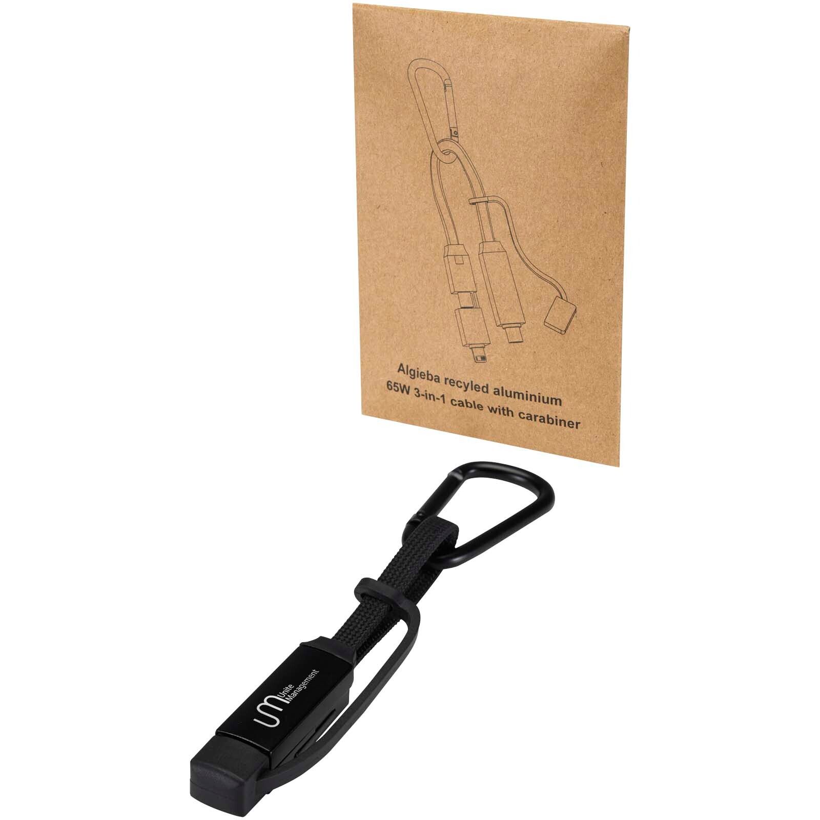 Algieba 65 W 3-in-1-Ladekabel aus recyceltem Aluminium mit Karabiner - schwarz-679