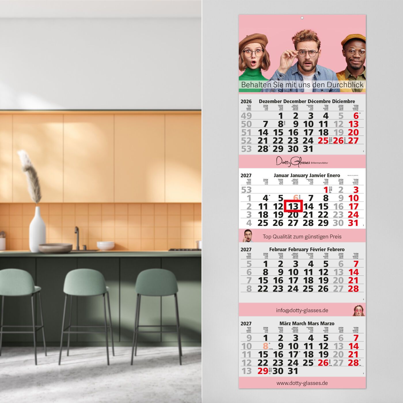4-Monatskalender Mehrblock Quadro 4 Post-684