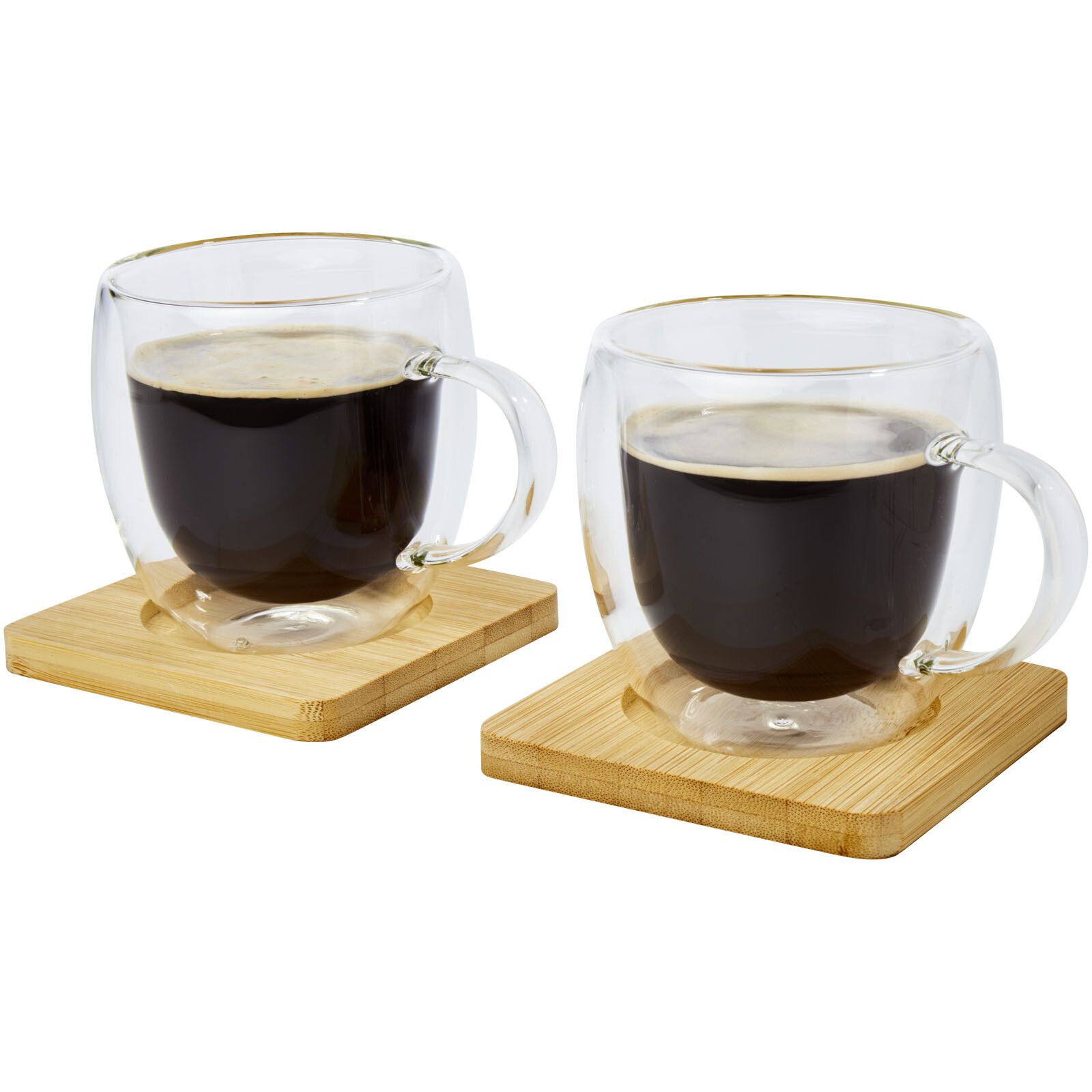 Manti 2-teiliger 250 ml doppelwandiger Glasbecher mit Bambusuntersetzer  - transparent -  natural-911