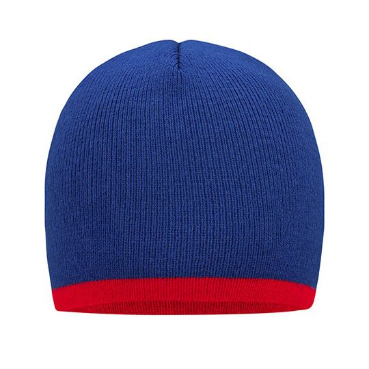 Beanie With Contrasting Border - royal - red-226