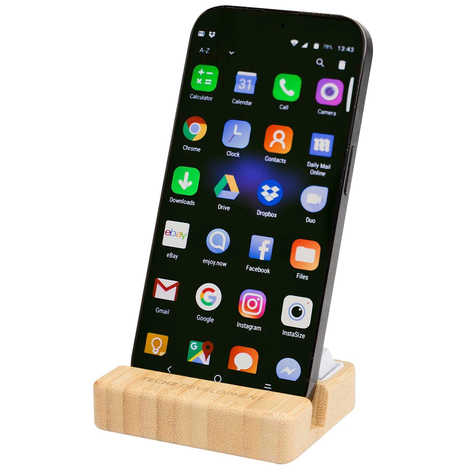 Algol Smartphonehalterung  aus recyceltem Kunststoff mit Fidget-Toy mit Bambusdetails - holz-791