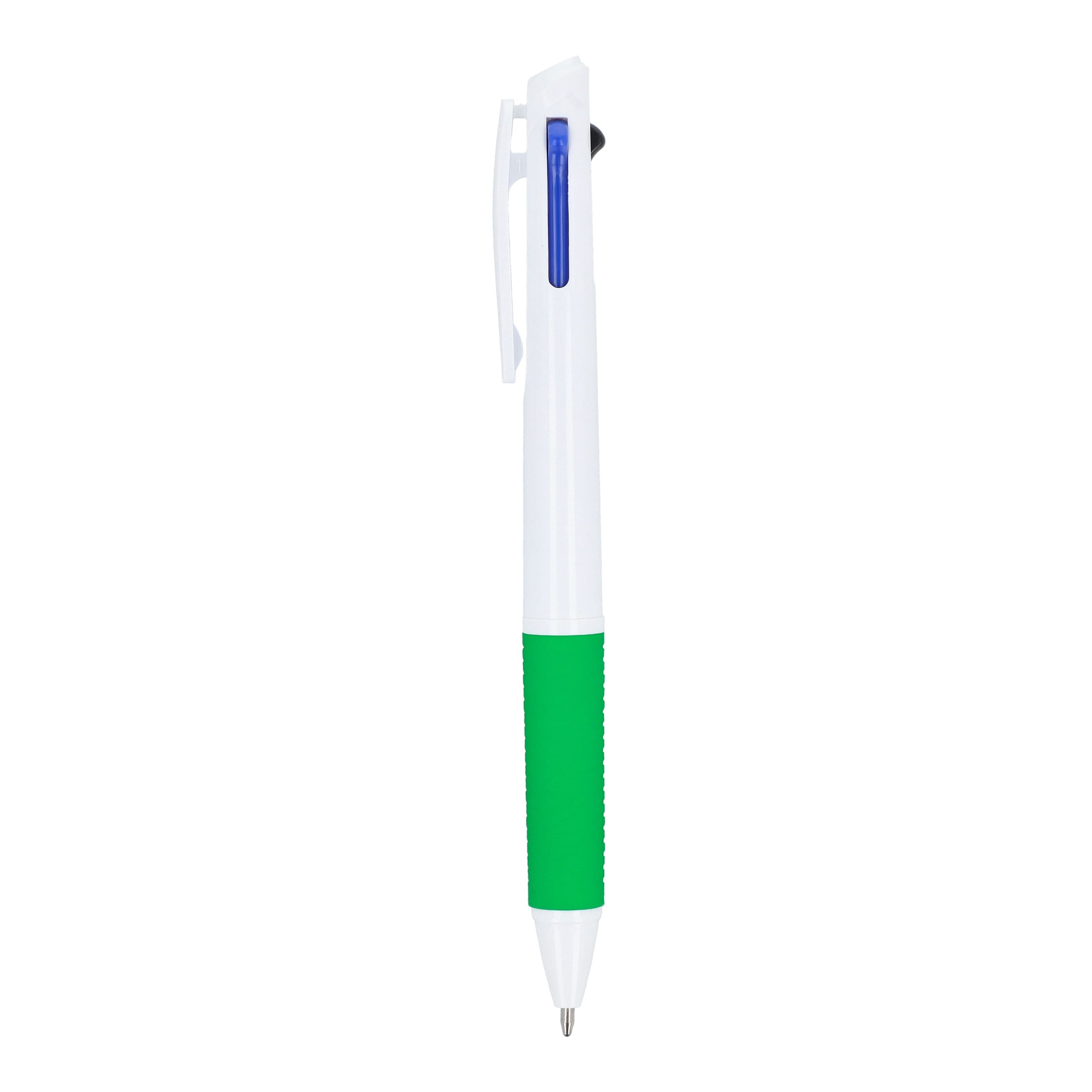 3-Farben-Stift mit Griffzone und Schlüsselband - weiss  -  grün-162