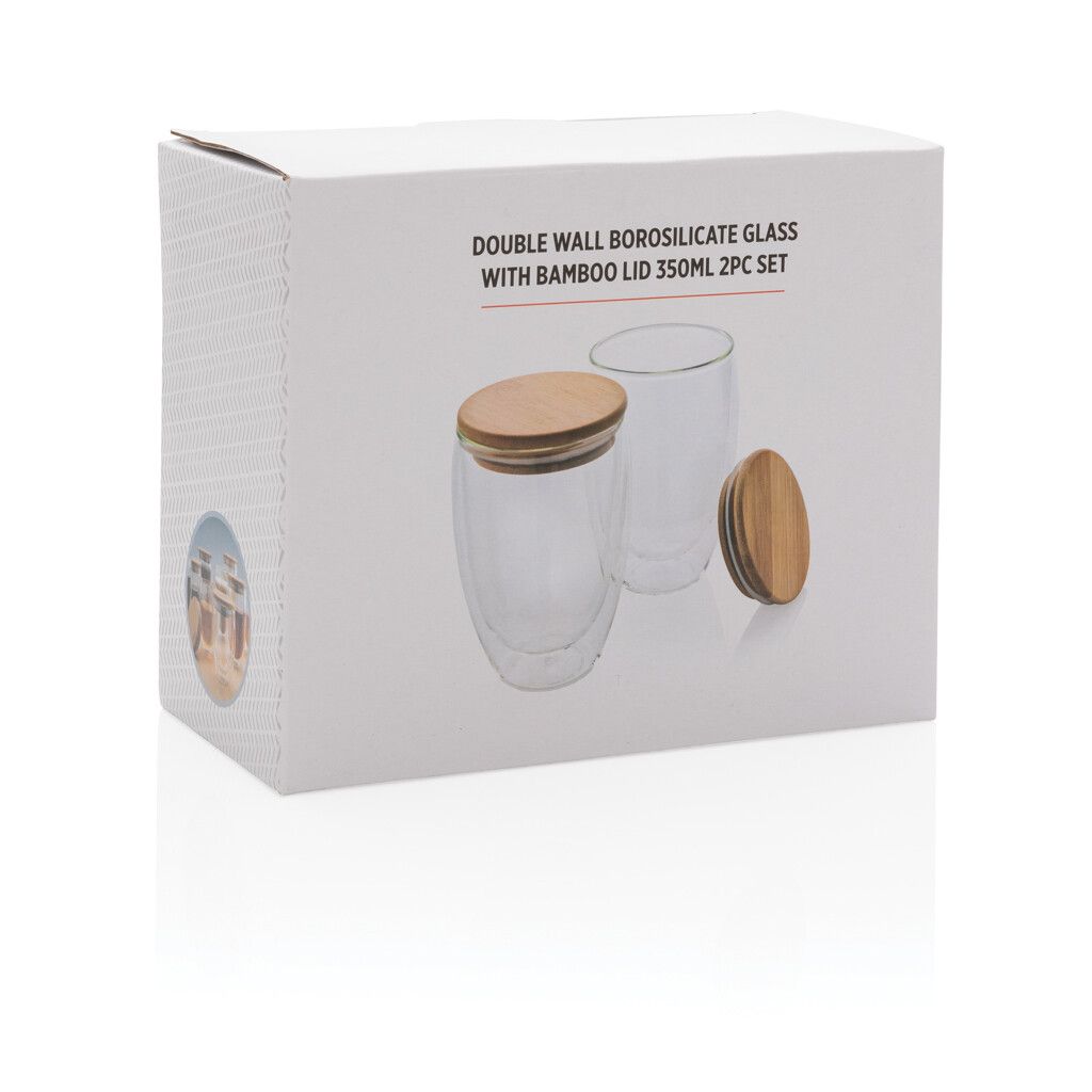 2-tlg Set Borosilikatgläser mit Bambusdeckel 350ml - transparent-787