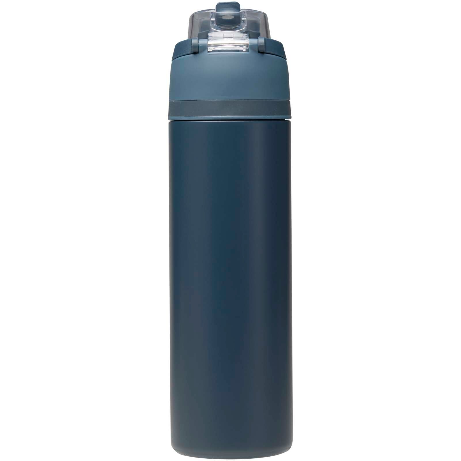 Theron 800 ml RCS Trinkflasche aus recyceltem, einwandigem Edelstahl mit Multifunktionsdeckel und Klappstrohhalm - navy-140