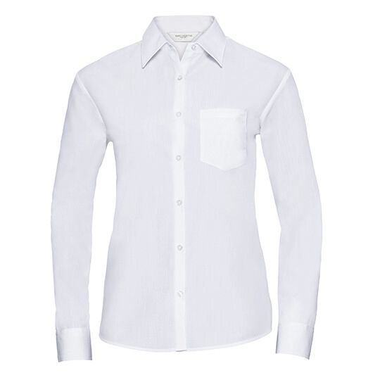 Ladies' Long Sleeve Classic Polycotton Poplin Shirt - white-843
