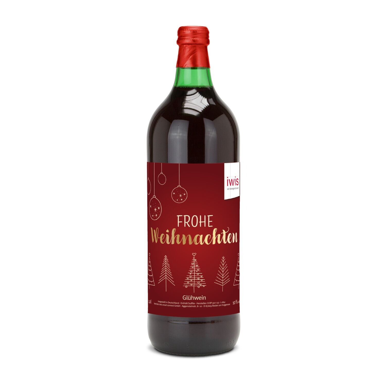 Glühwein - Flasche grün, mit Schraubverschluss, 1 l - individuelles Etikett-885