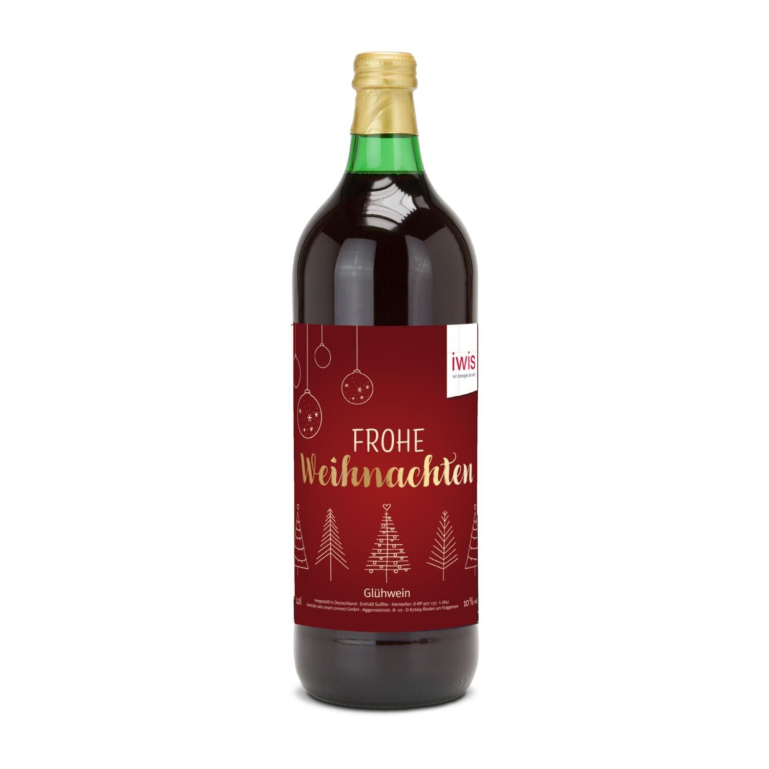 Glühwein - Flasche grün, mit Schraubverschluss, 1 l - individuelles Etikett-885