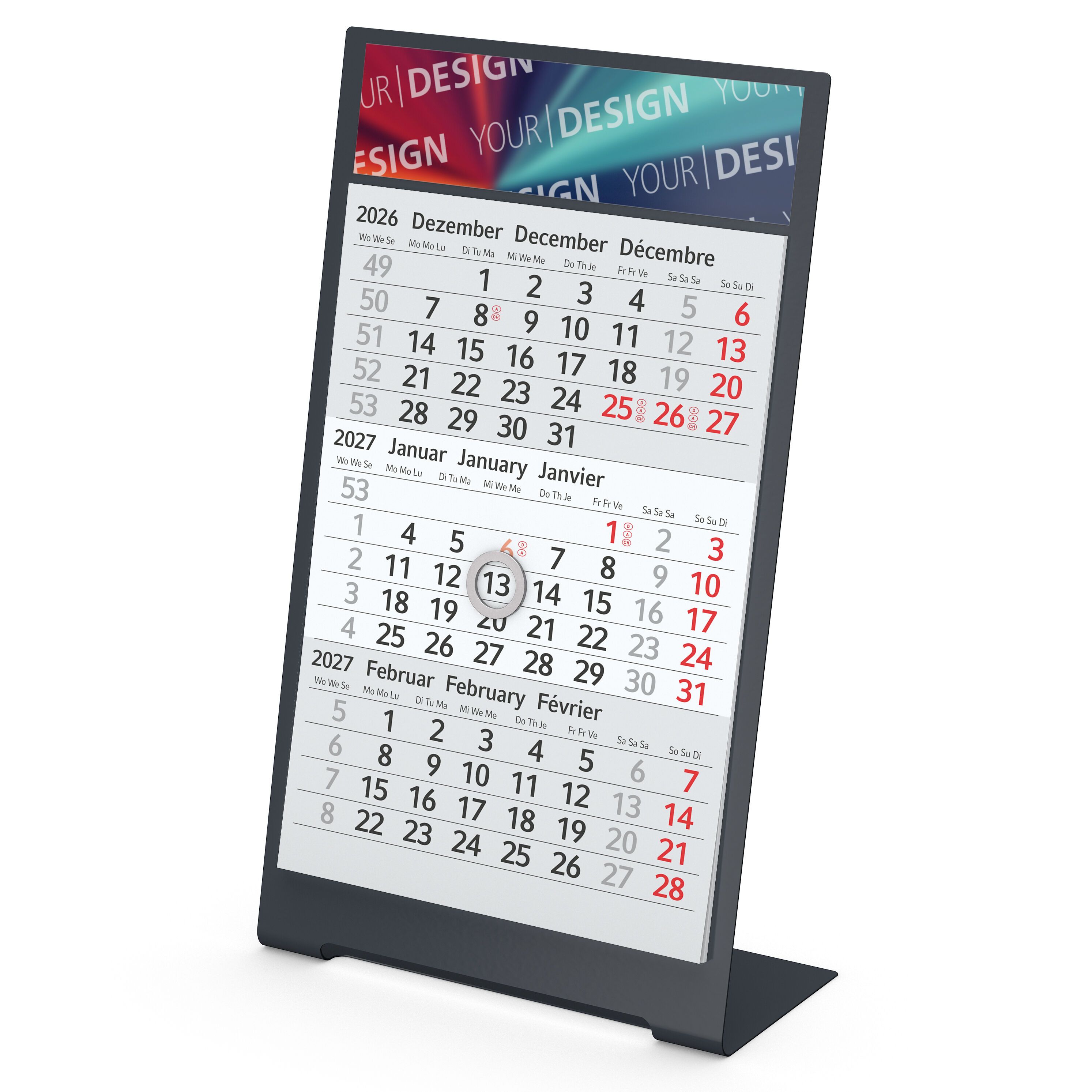 Tischkalender Desktop 3 Color, 2 Jahre, anthrazit-874