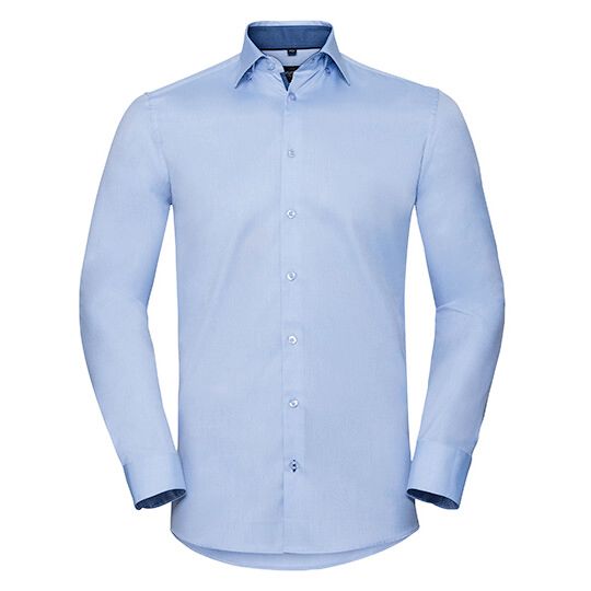 Men's Long Sleeve Tailored Contrast Herringbone Shirt - light blue - mid blue - bright navy-764