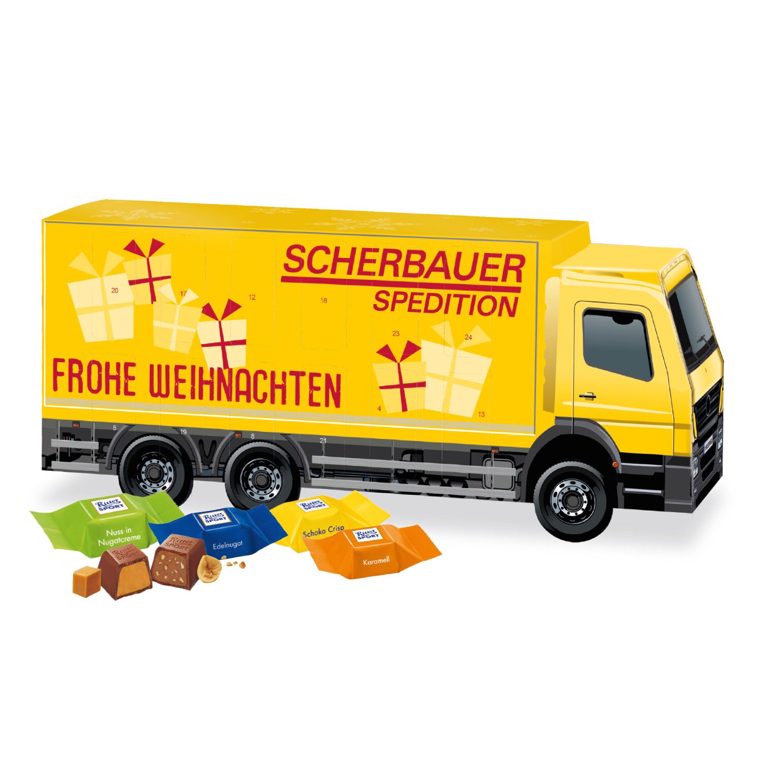 3D Adventskalender "Lkw" mit Ritter Sport Schokowürfel-940