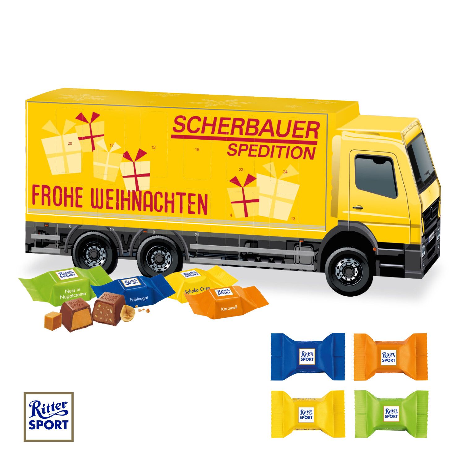 3D Adventskalender "Lkw" mit Ritter Sport Schokowürfel-940