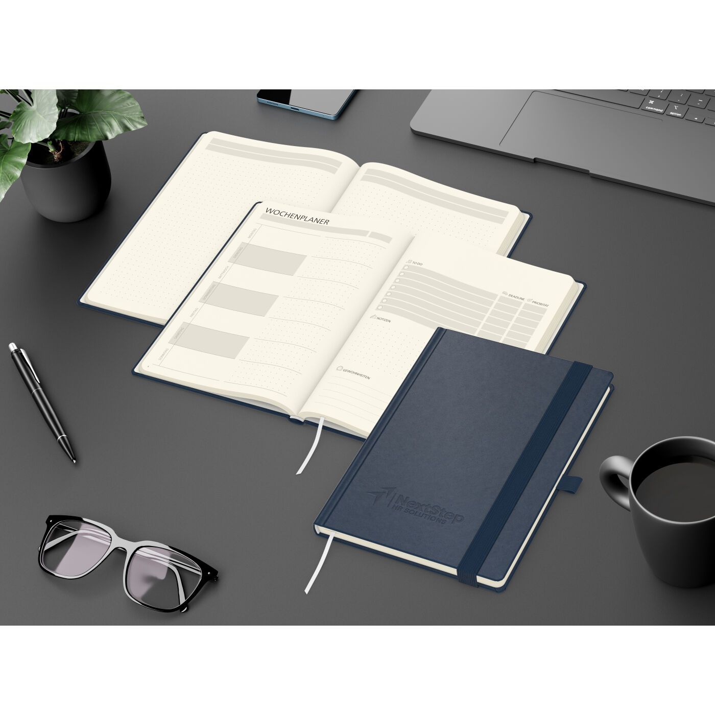 Notizbuch orgaLine Mainbook, Creme, dunkelblau-79