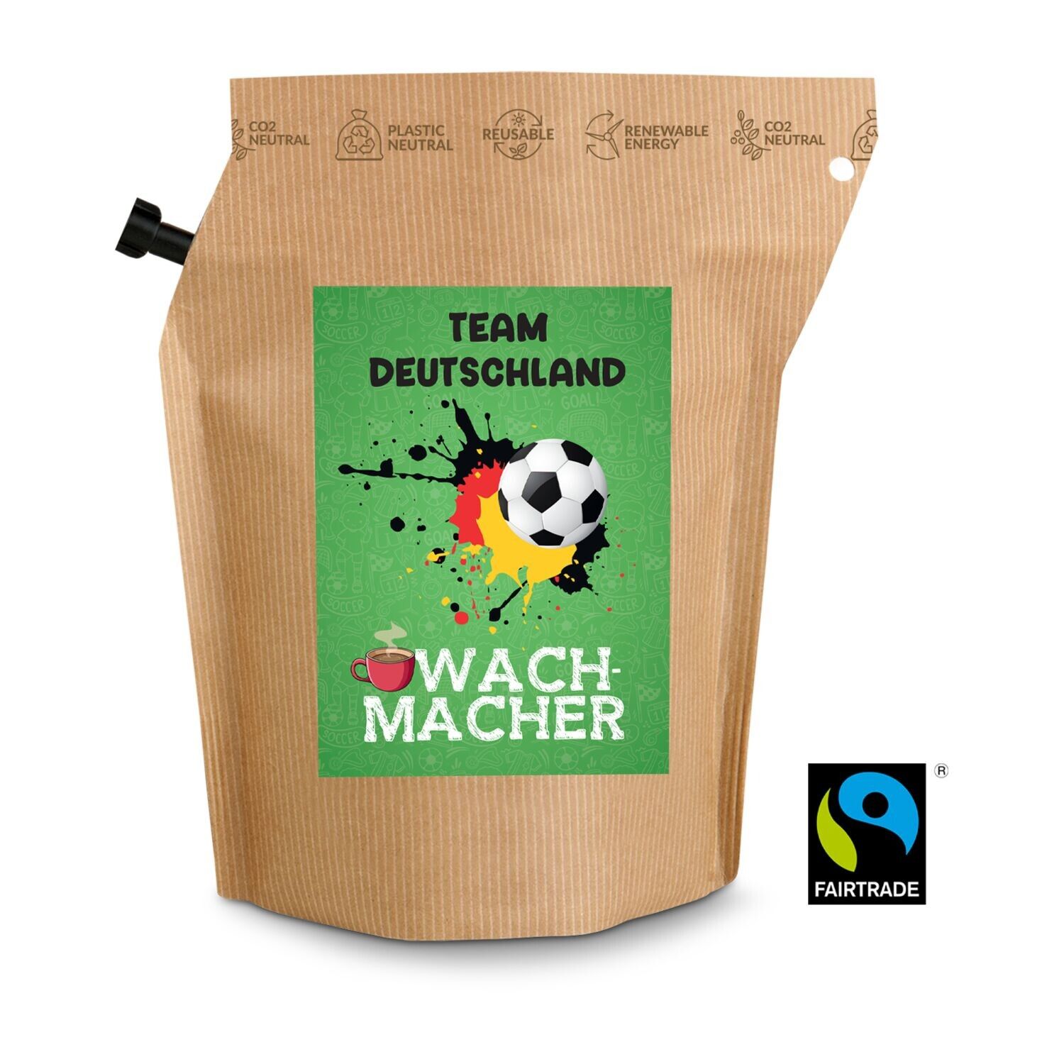 Fußball-EM Team Deutschland Wachmacher, wiederverwendbarer Brühbeutel mit Fairtrade Kaffee-689