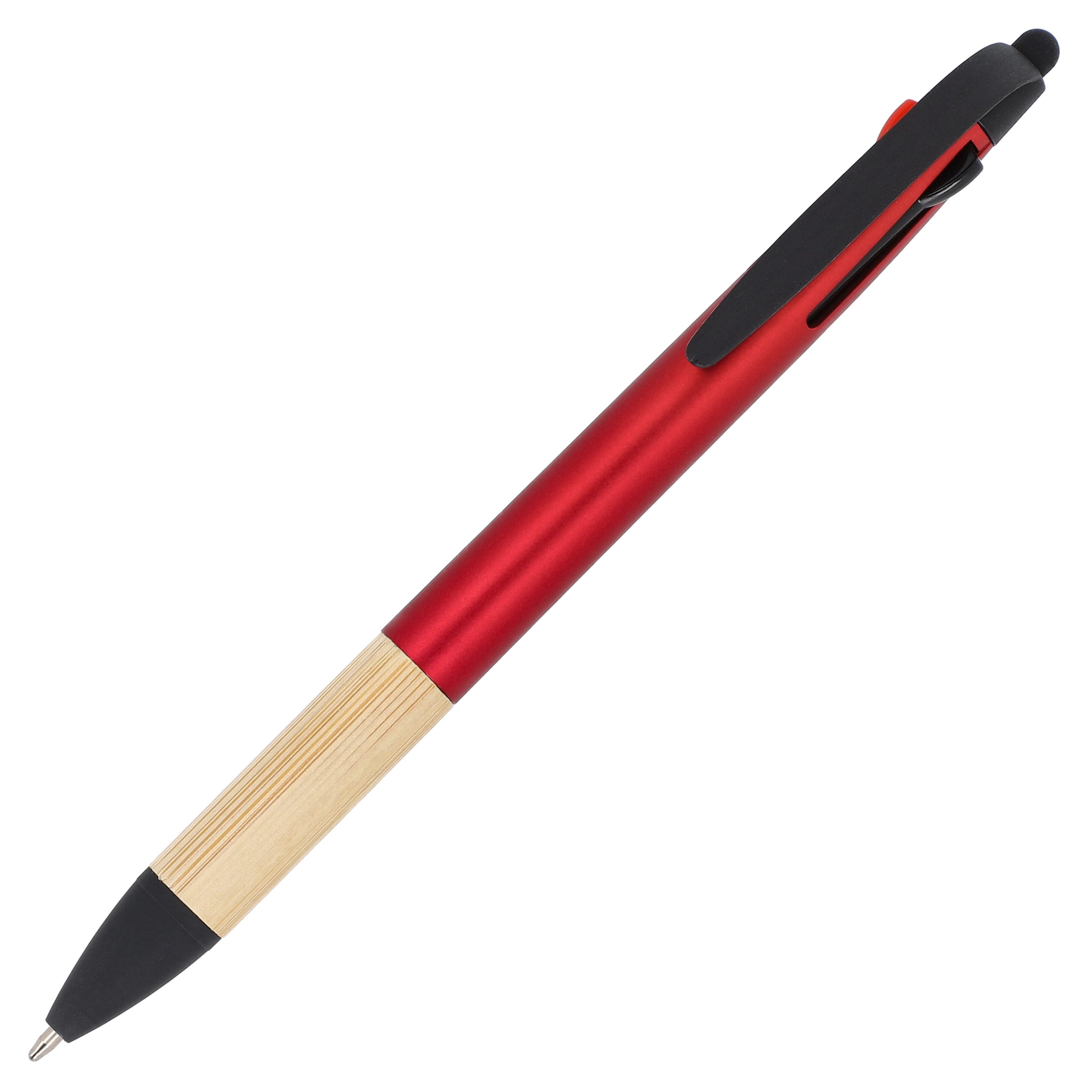 3-Farben-Stift mit Bambusgriff - rot-818
