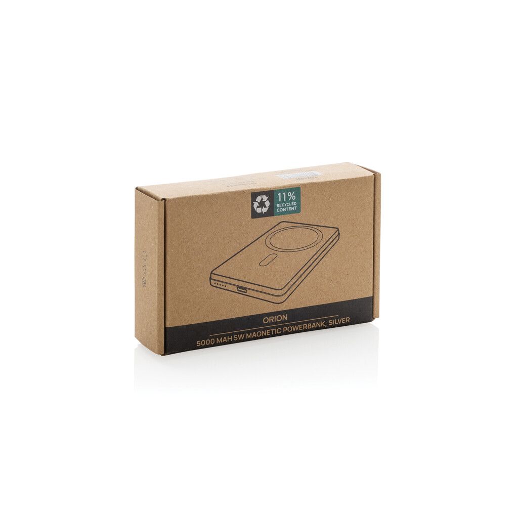 Orion 5.000mAh 5W magnetische Powerbank aus RCS rec. Alu - silber-555