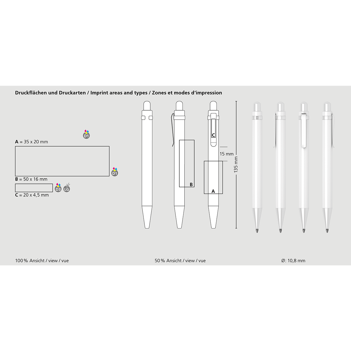 Druckkugelschreiber Icy high gloss MMc - weiss-478