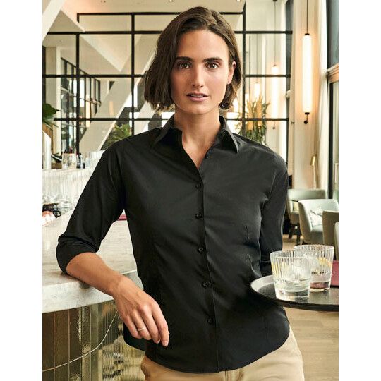 Ladies' Long Sleeve Classic Pure Cotton Poplin Shirt - black-818