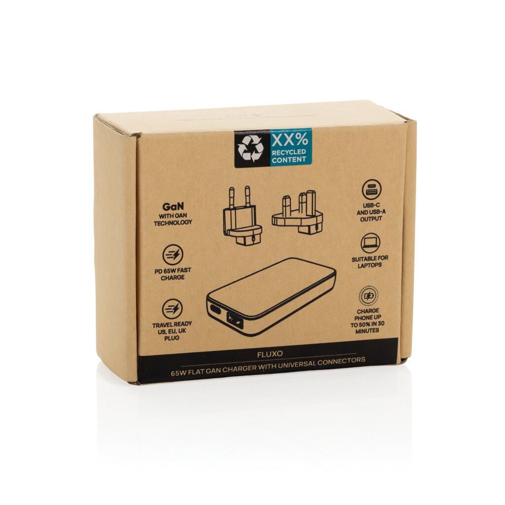 Fluxo flaches RCS 65W GaN-Ladegerät mit Stecker-Adaptern - weiß-844