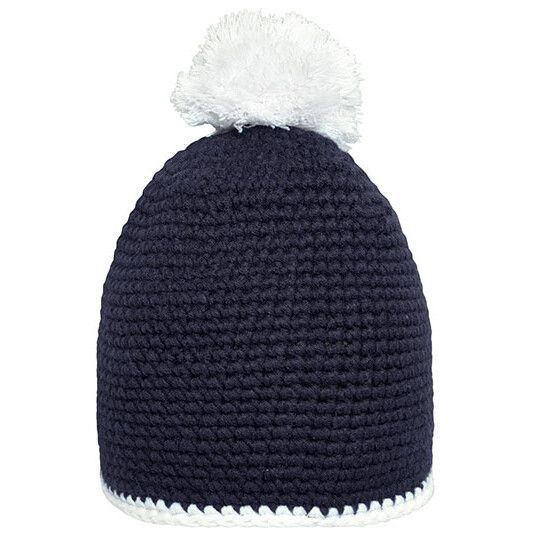 Pompon Hat With Contrast Stripe - navy - white-314