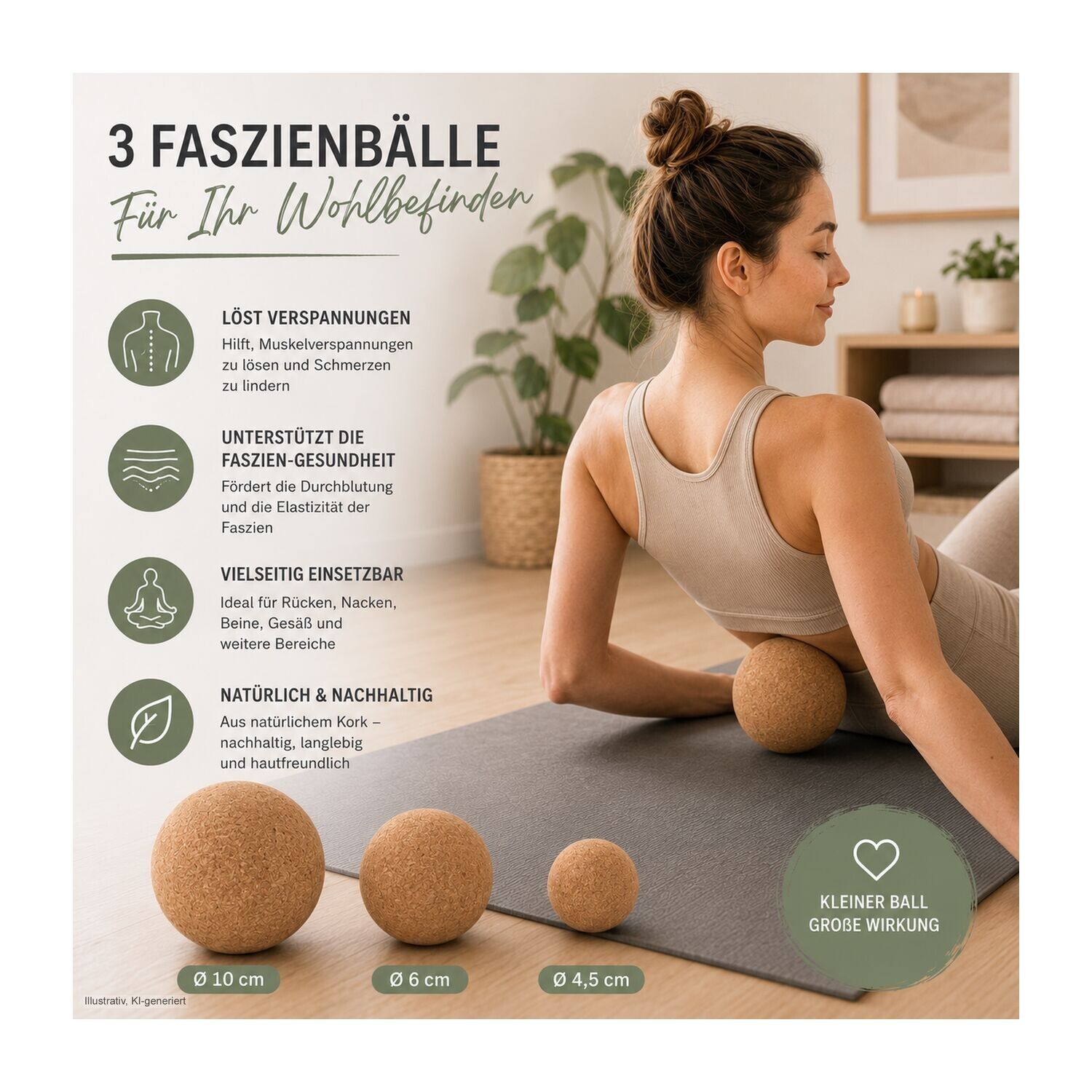 Massagebälle Cork, 3er Set Faszienbälle in verschiedenen Größen-662