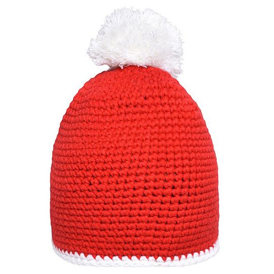 Pompon Hat With Contrast Stripe - red - white-536