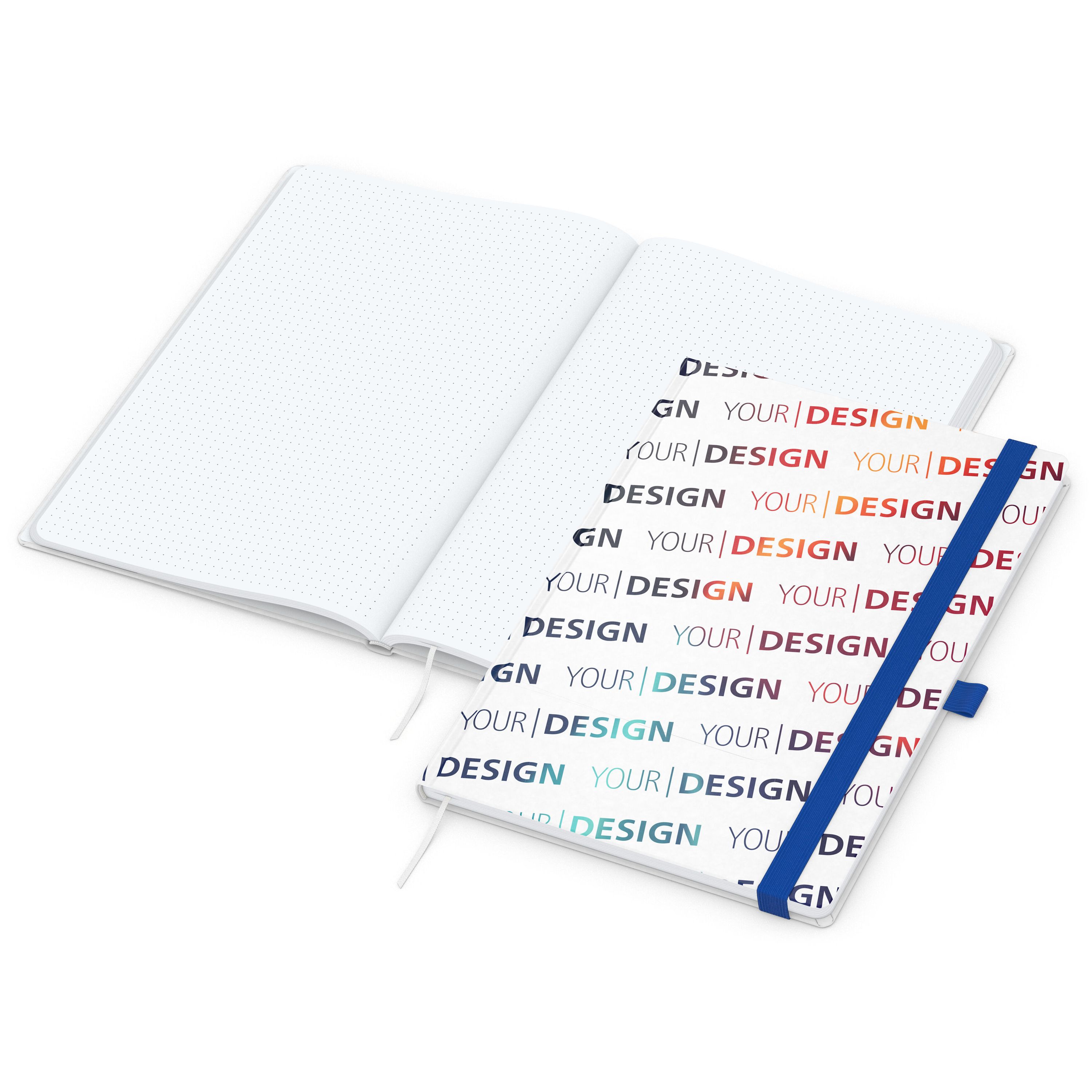 Notizbuch Match-Book, A4, White, Punktraster, weiß-individuell, mittelblau-260