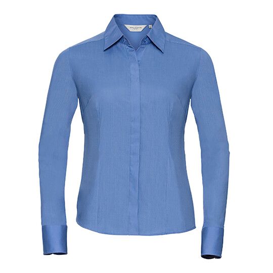 Ladies' Long Sleeve Fitted Polycotton Poplin Shirt - corporate blue-631
