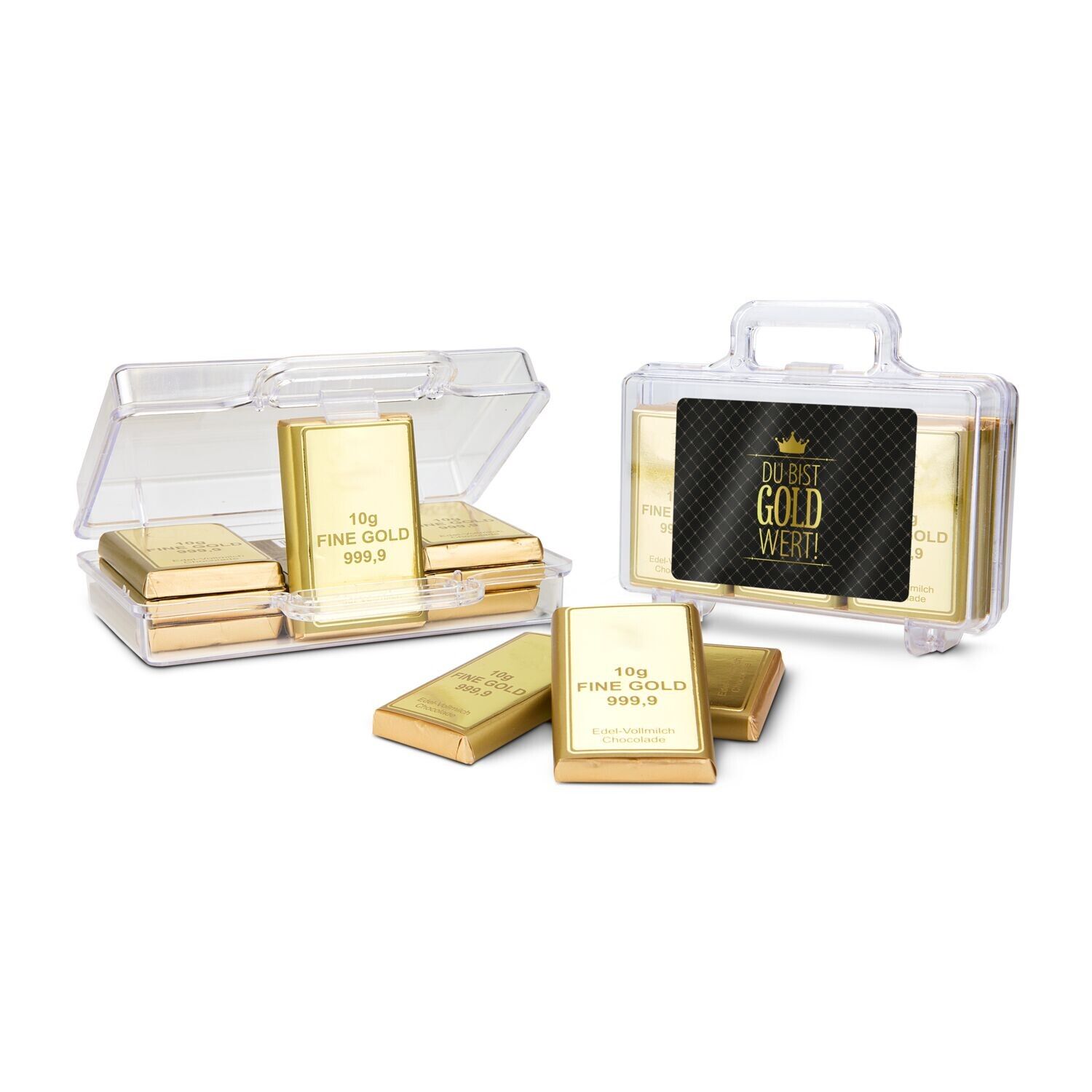 Du bist Gold wert - Goldkoffer mit 12 Goldbarren, Edelvollmilch-Schokolade (120 g)-430