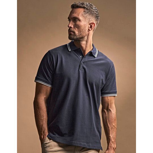Men´s Luxury Stripe Stretch Polo - dark grey solid - white-766
