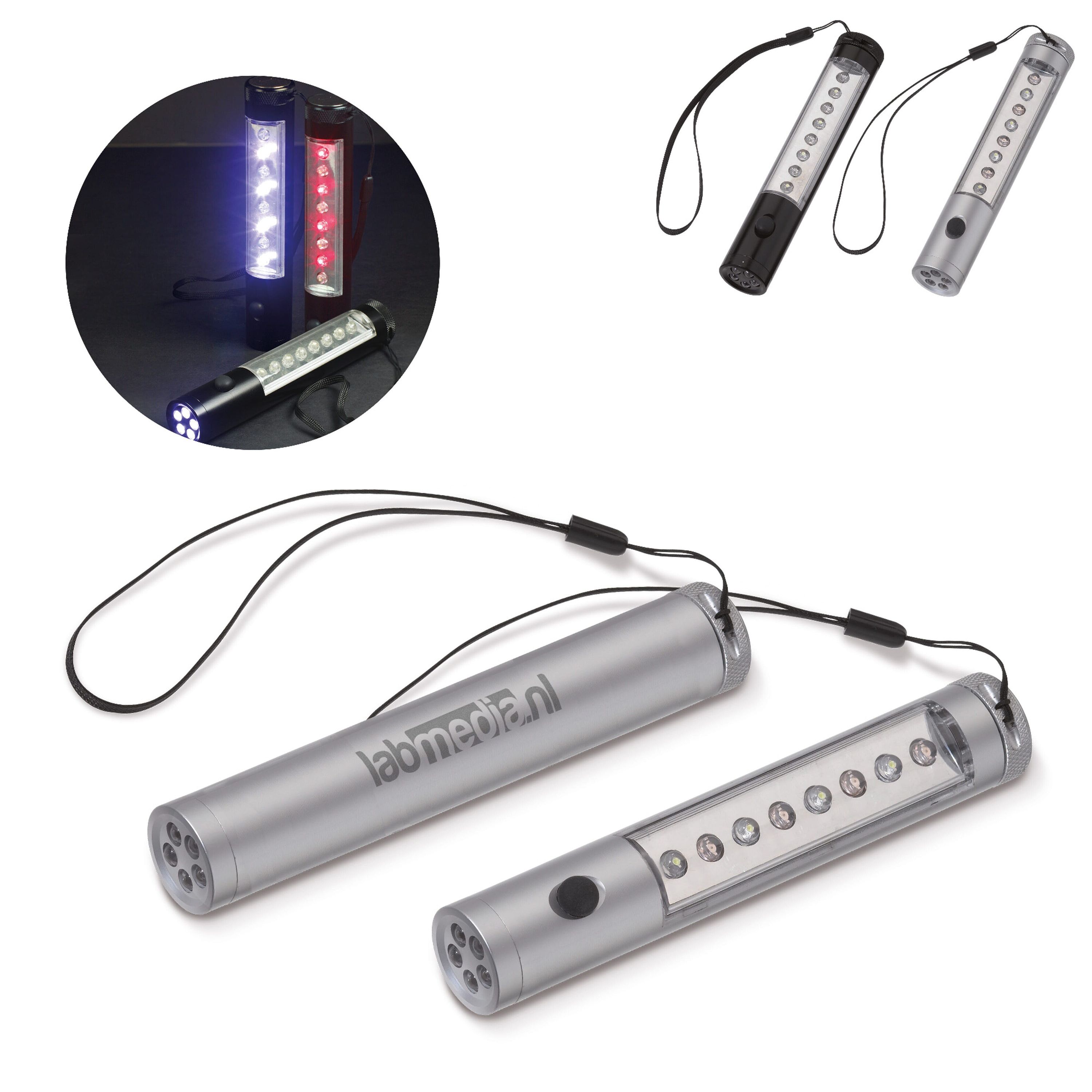 Aluminium Taschenlampe mit Magnet, 5+8 LED´s - silber-844