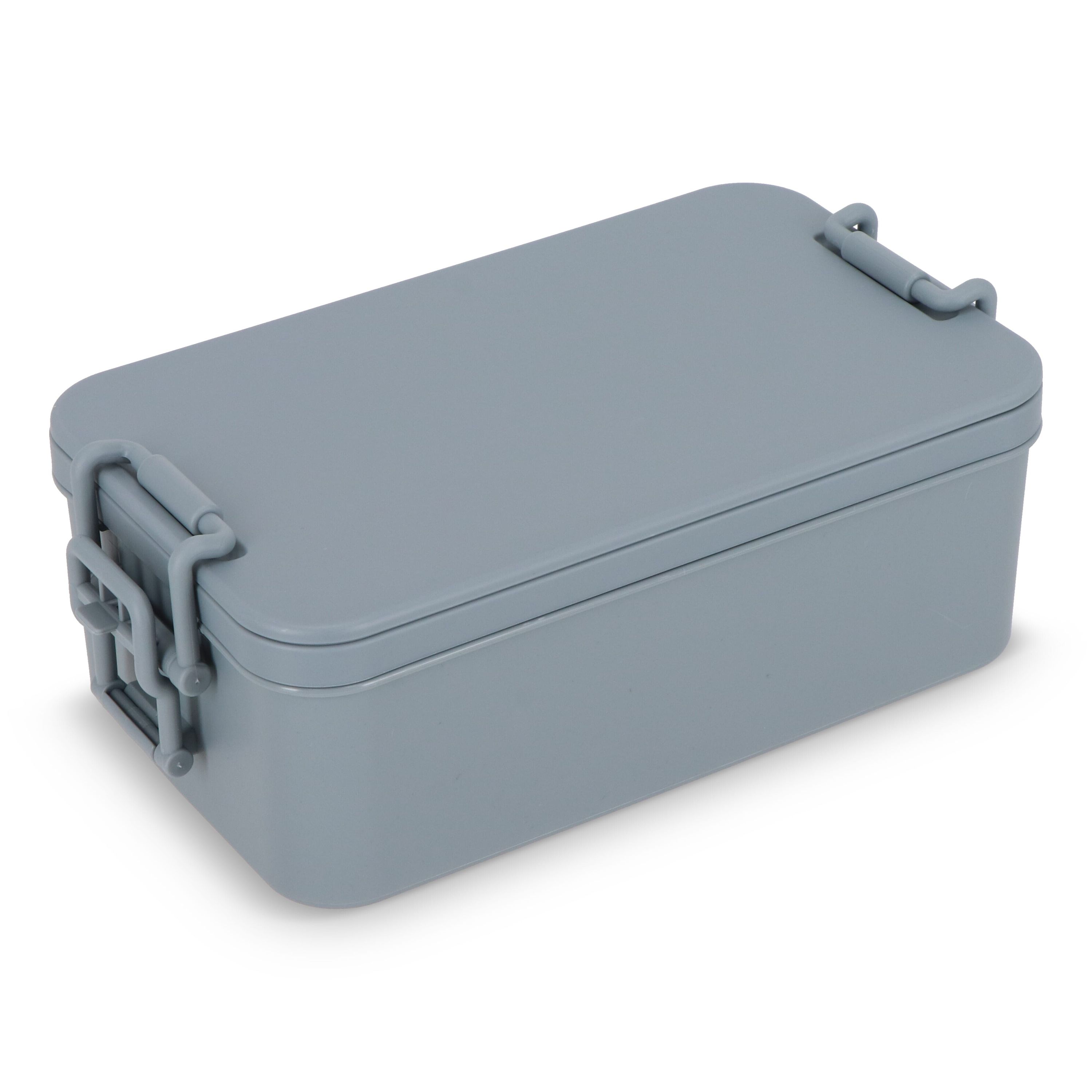 Doppelte Lunchbox mit Besteck - grau-399