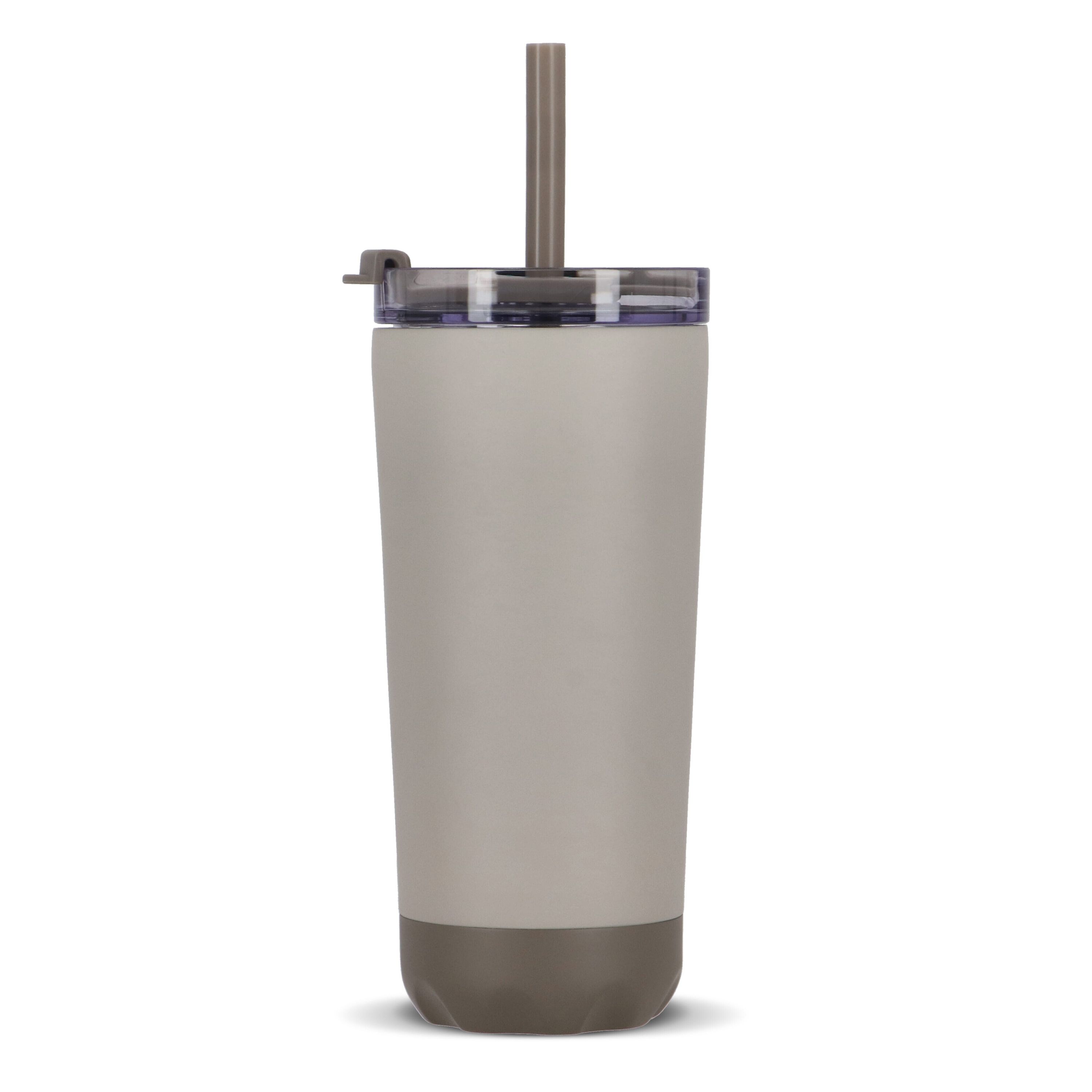 doppelwandiger Norden-Trinkbecher aus Edelstahl mit Strohhalm, 600 ml - beige-781
