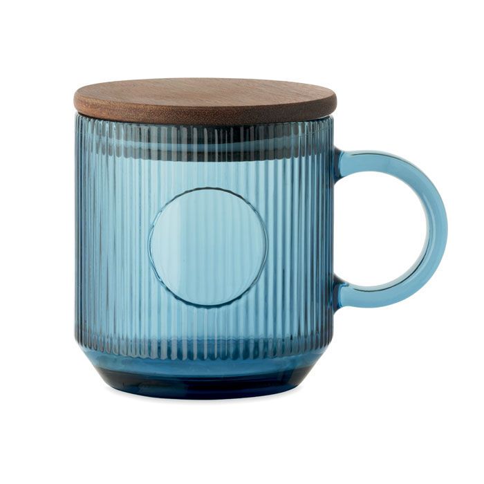 Gerippter Glasbecher 300ml VITRIO MUG - transparent blau-618