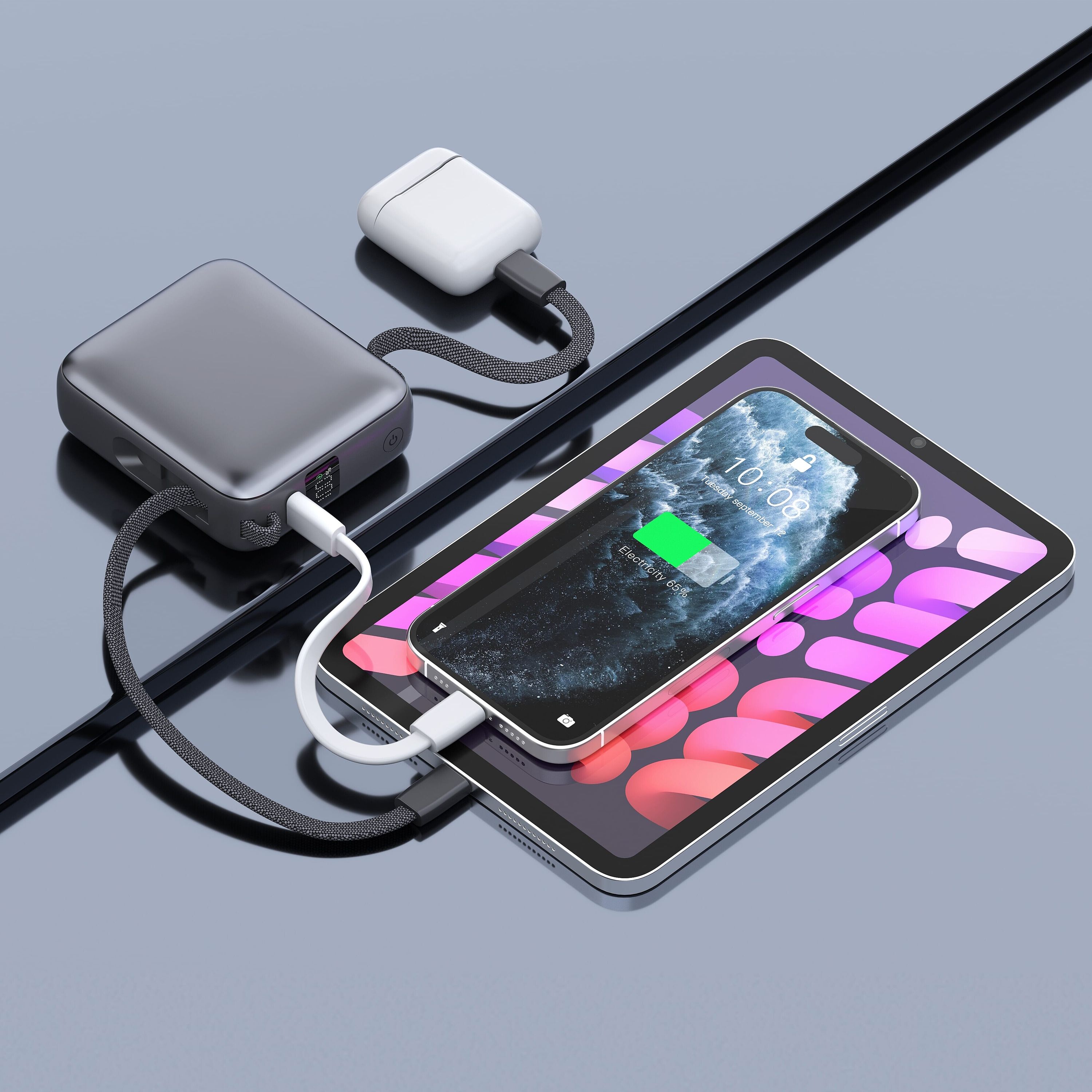 Nova Powerbank 22,5 W Power Delivery mit integrierten Kabeln 10.000 mAh - dunkelgrau-100