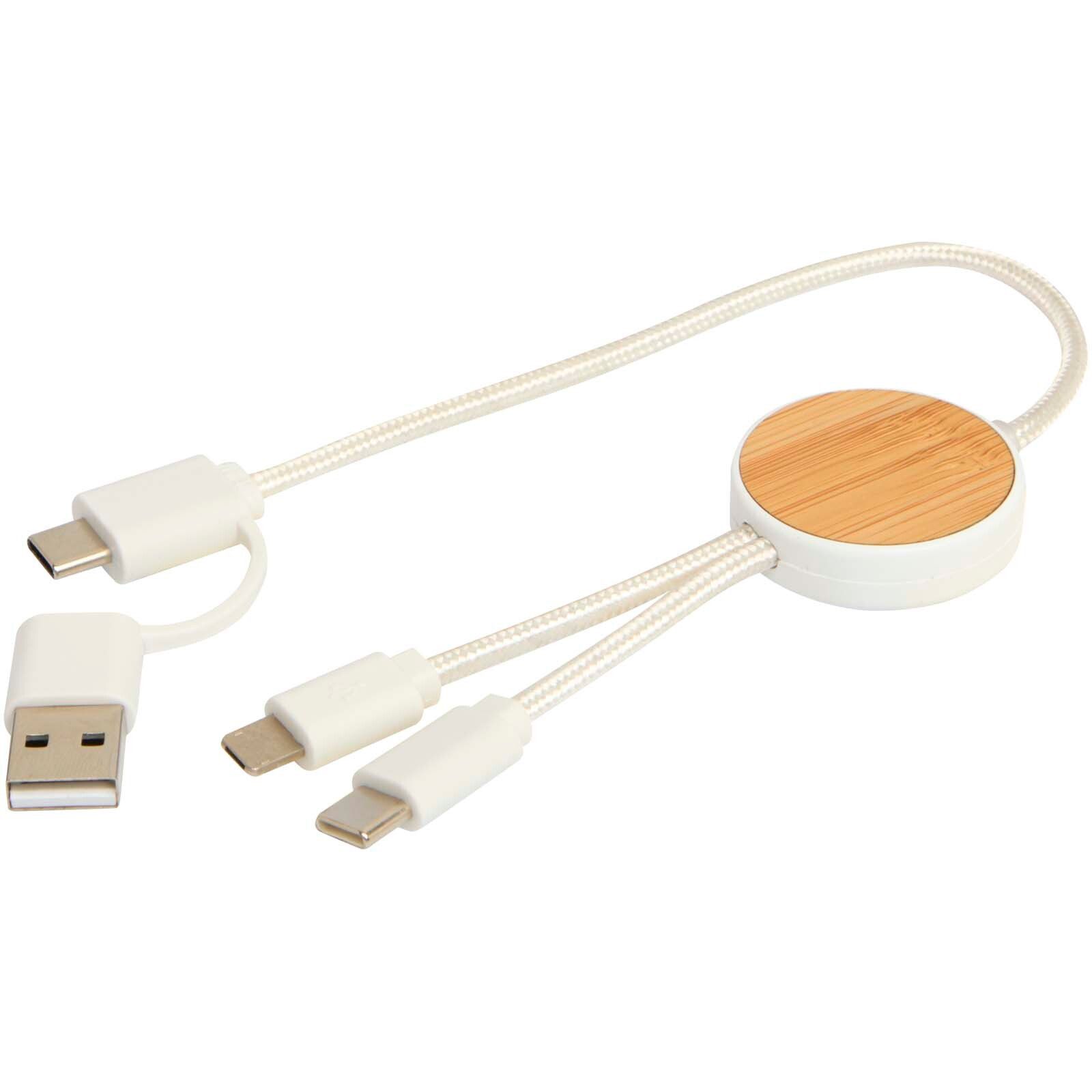 Chechia 30 cm 5-in-1 Kabel aus recyceltem Kunststoff für Datenübertragung und 27W Schnellladung mit Bambusdetails - weiss-356