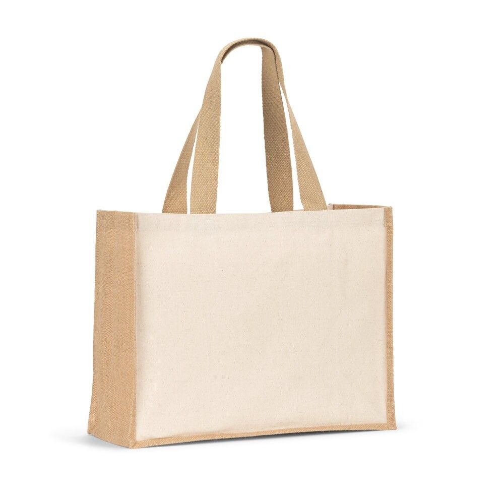HELSINQUE Tasche aus Canvas (320 g/m²), mit Boden und Seiten aus laminierter Jute (350 g/m²) in Naturtönen - natur-258