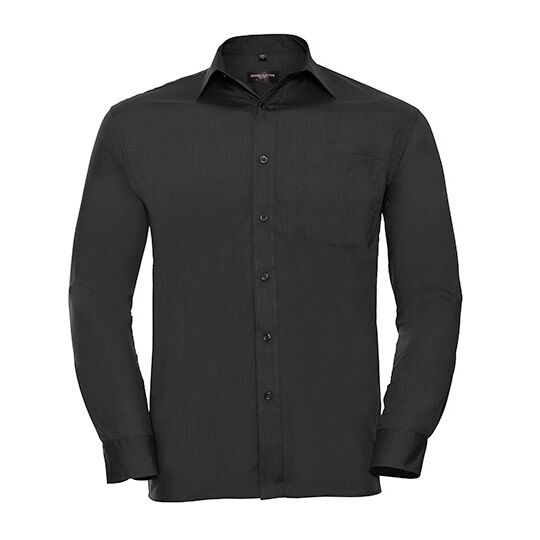 Men's Long Sleeve Classic Polycotton Poplin Shirt - black-928
