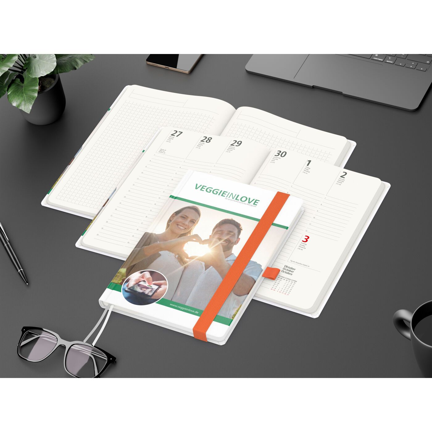 Wochenkalender vorne + Notizen hinten Match-Hybrid RECYCLING, Naturpapier, orange-481