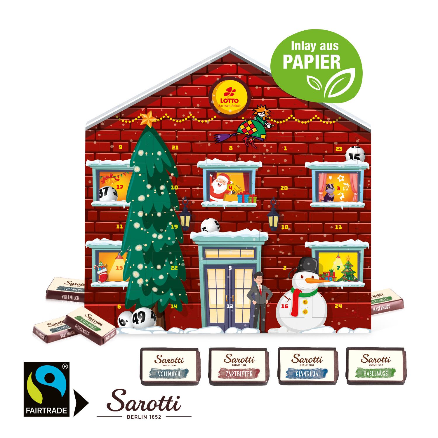 Adventskalender Weihnachtshaus "Exklusiv" mit Sarotti Fairtrade Schokolade, Inlay Aus Papier-583