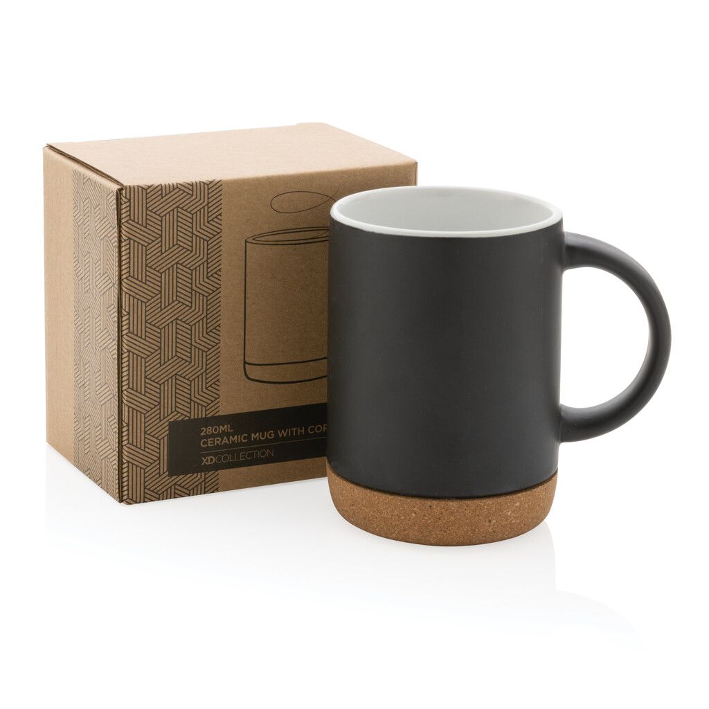 Keramikbecher mit Korkboden, 280ml - schwarz-750
