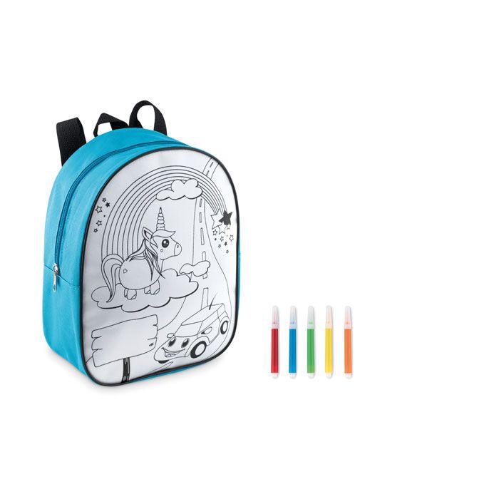 Rucksack mit 5 Filzstiften BACKSKETCHY - türkis-370