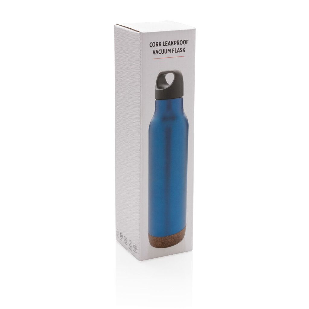 Auslaufsichere Vakuum-Flasche mit Kork - blau-842