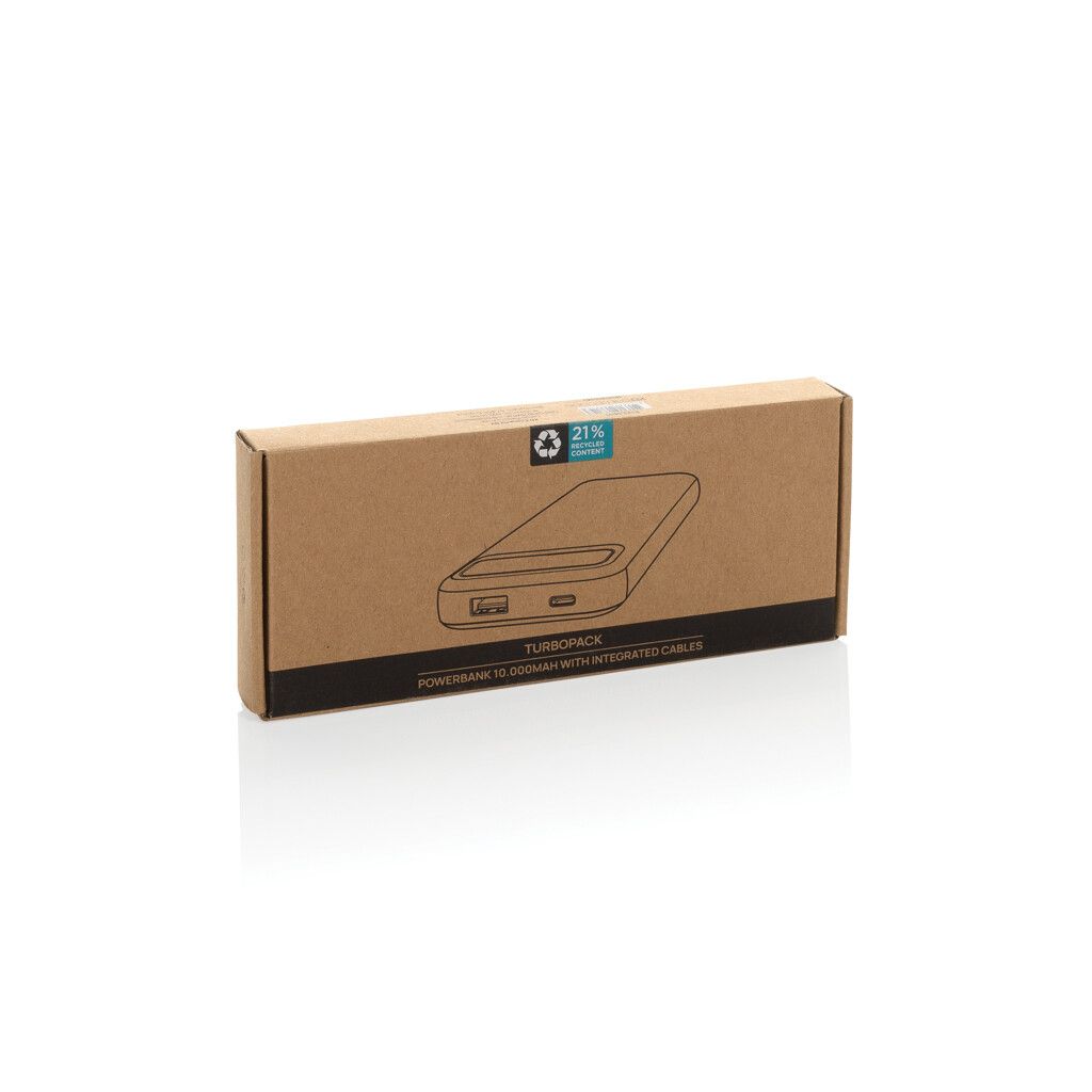 Turbopack 10000mAh Powerbank mit integr. Kabeln aus RCS rABS - schwarz-298