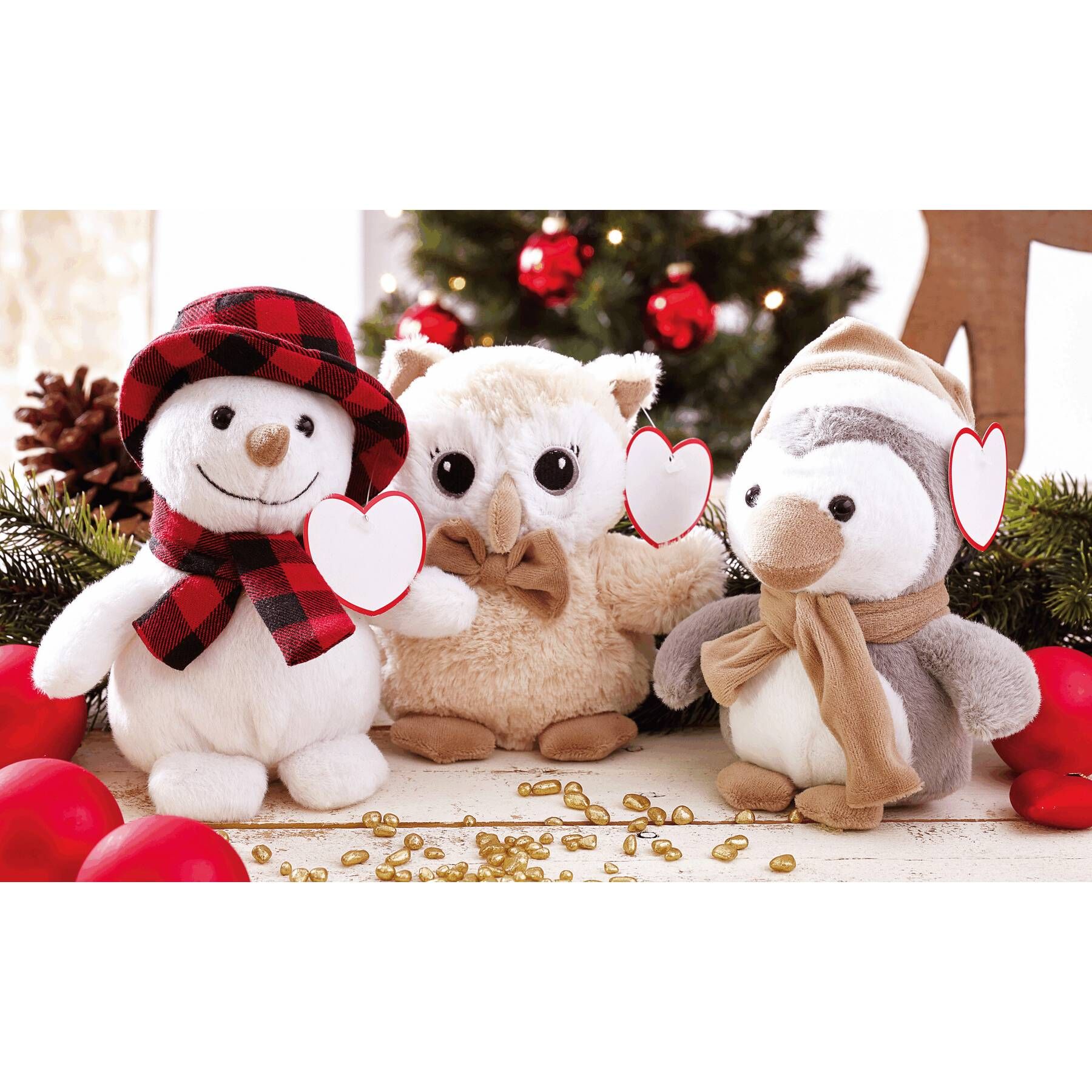 Plüsch-Schneemann JOHANN - rot - weiß-260