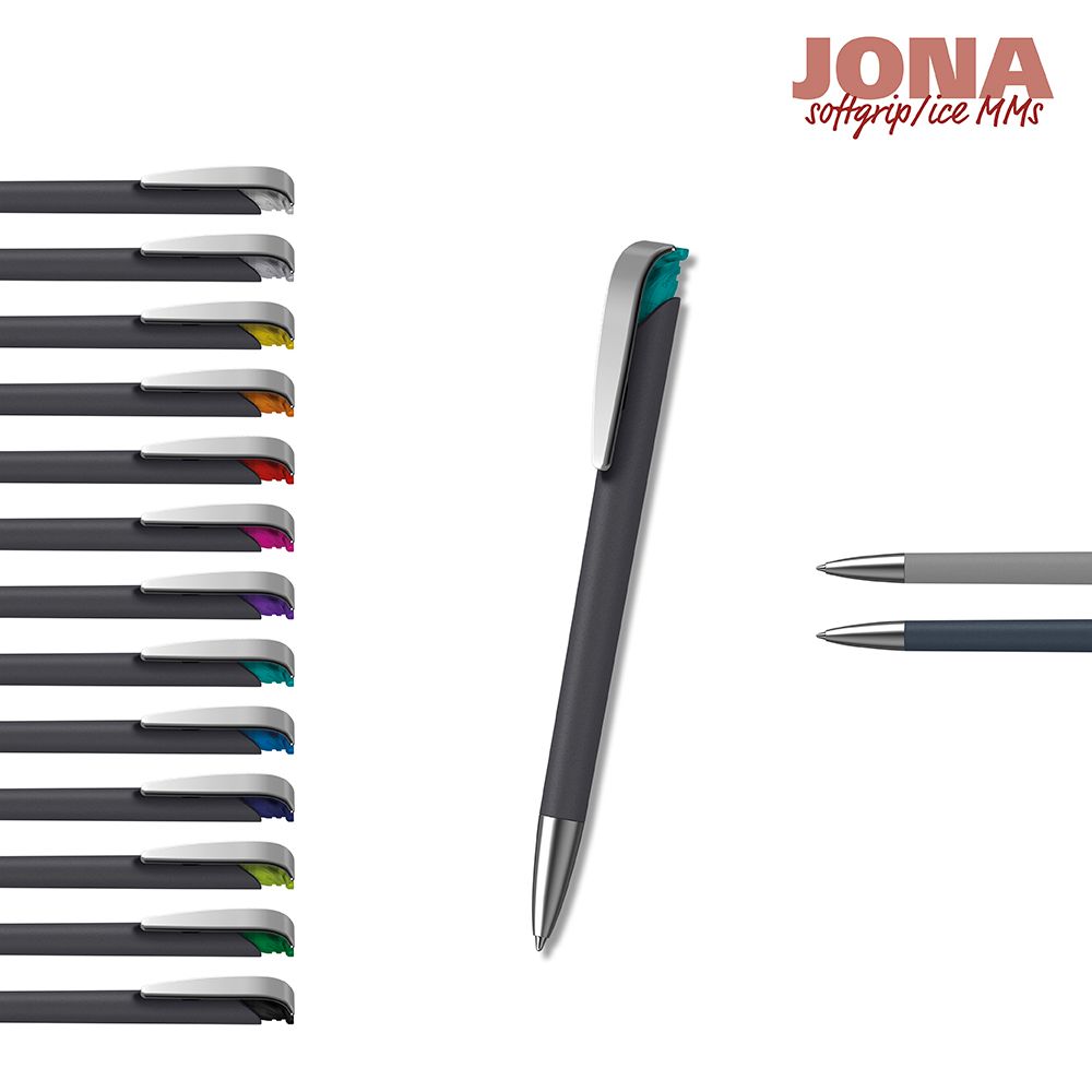 Druckkugelschreiber Jona softgrip/ice MMs - softgrip hellgrau - ice-76