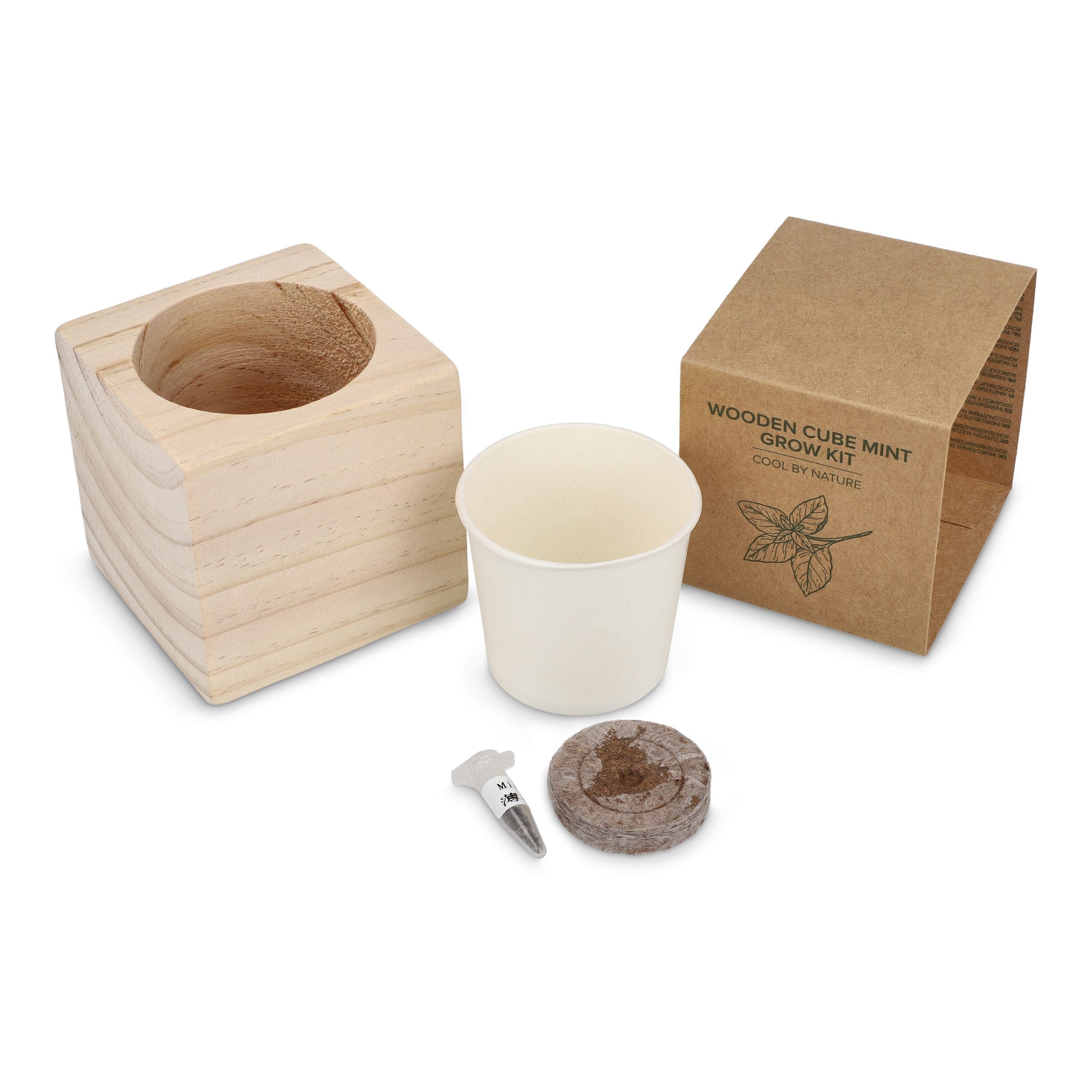 FSC-Holzpflanzgefäß-Set – Mint - natur-975