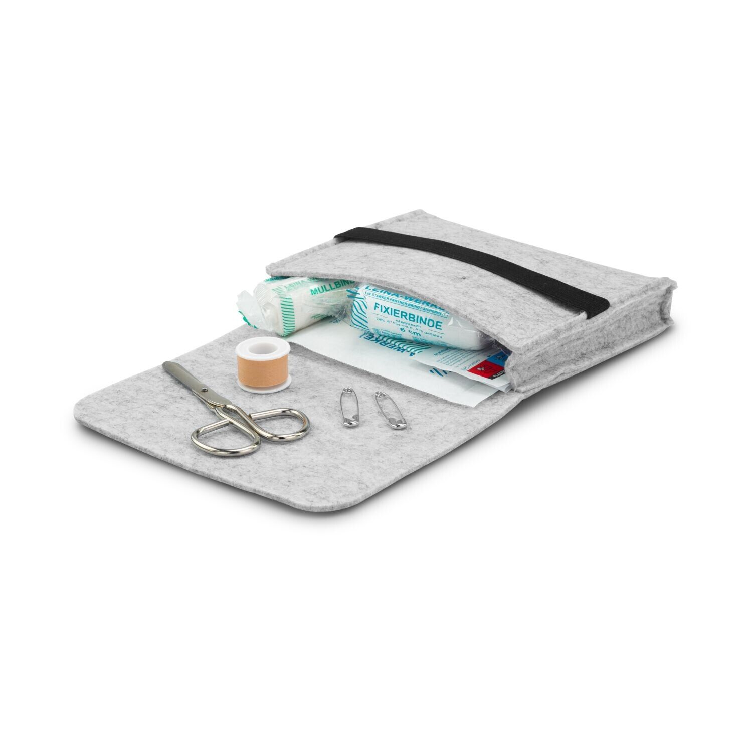 First Aid Kit in grauer Filztasche - Erste Hilfe Set, 12-teilig, deutsche Markenware - grau-331
